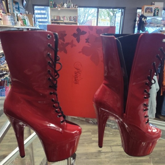 Pleaser 8" Heel 4" Pf Two Tone Lace-Up Ankle Boots Women Shoes Size 9 NEW - Picture 3 of 7